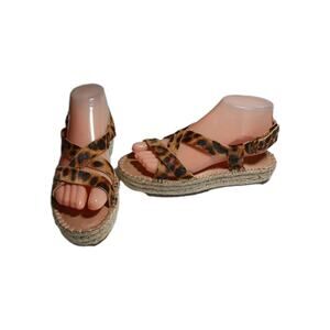 Madewell Malia Espadrille Platform Sandals Size 7 Leopard Print Calf Hair